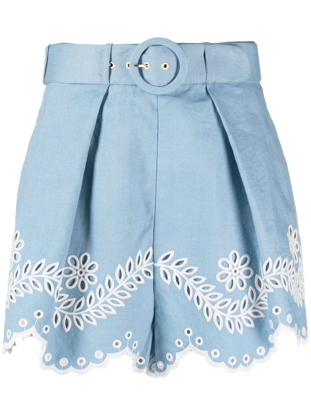 ZIMMERMANN Junie embroidered linen shorts - Blue von ZIMMERMANN
