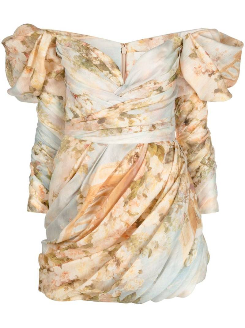 ZIMMERMANN Luminosity floral-print draped minidress - Neutrals von ZIMMERMANN