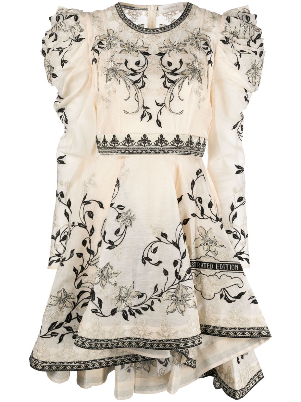 ZIMMERMANN Lyrical embroidered linen-silk minidress - Neutrals von ZIMMERMANN