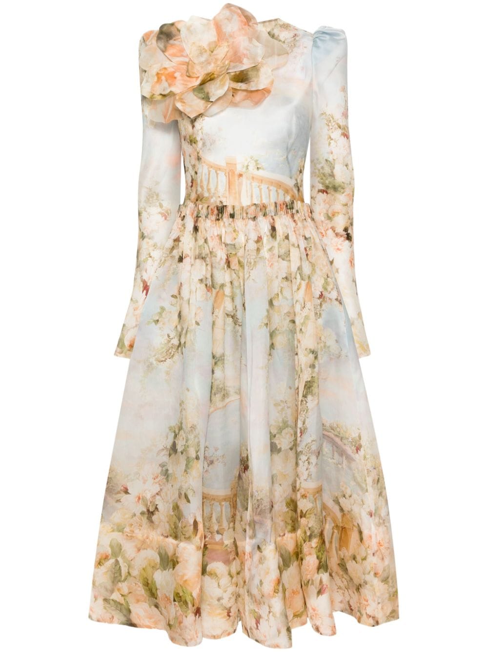 ZIMMERMANN Lyrical floral-appliqué midi dress - Neutrals von ZIMMERMANN