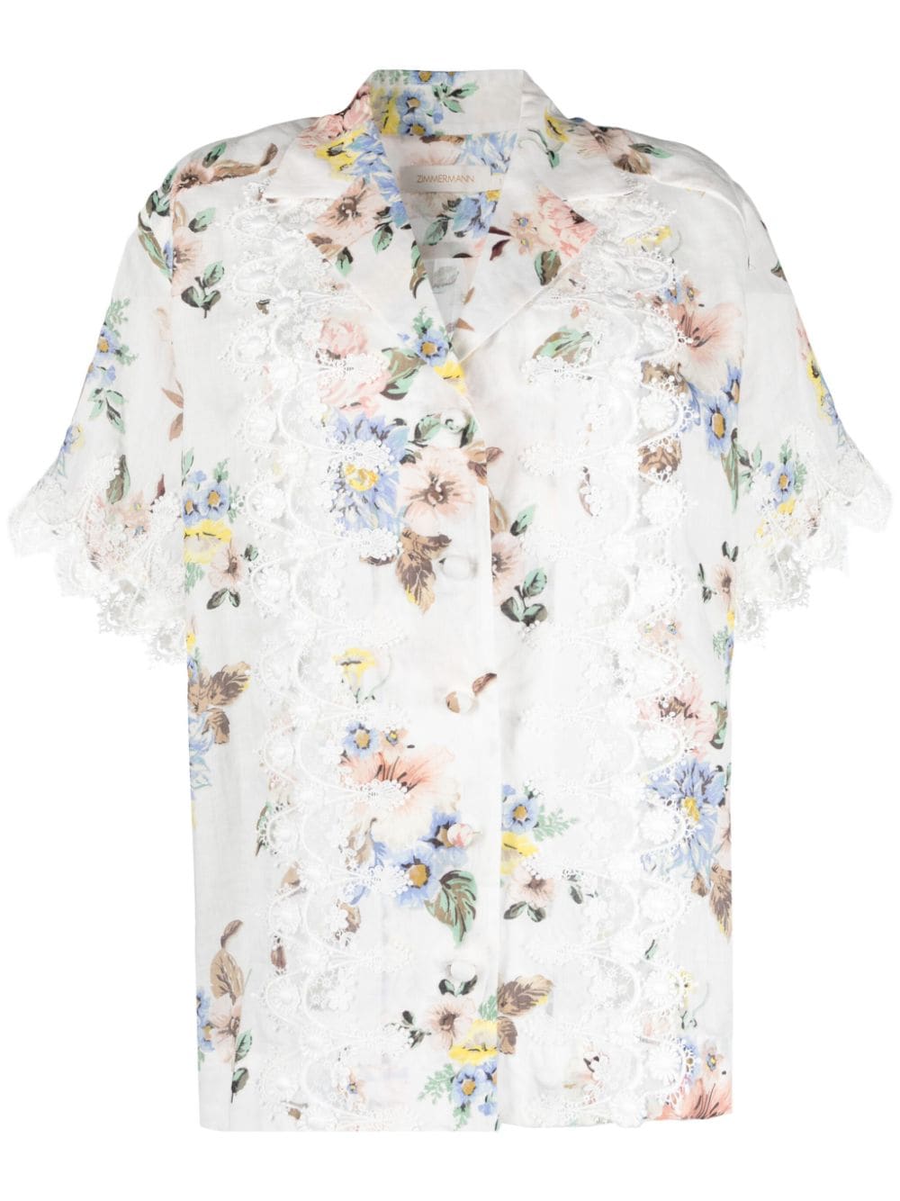 ZIMMERMANN floral-print lace-appliqué shirt - White von ZIMMERMANN