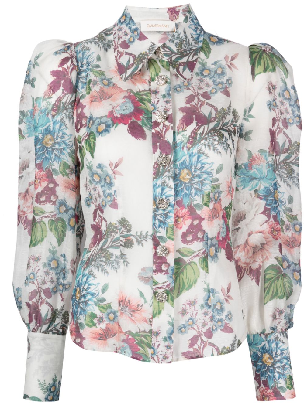 ZIMMERMANN floral-print puff-sleeve shirt - White von ZIMMERMANN