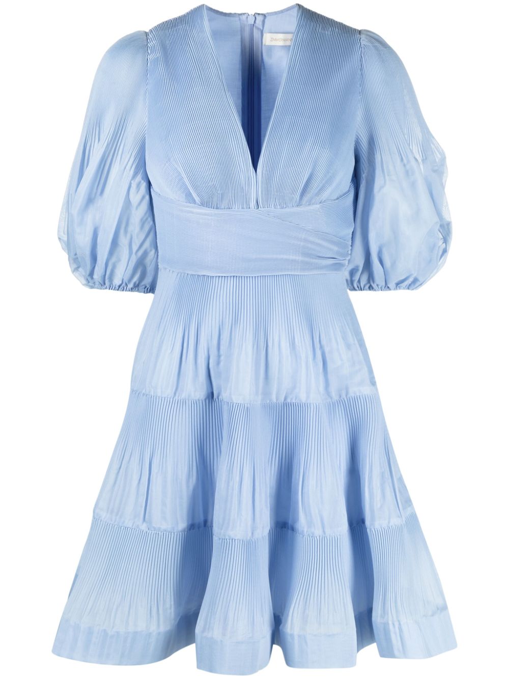 ZIMMERMANN puff-sleeve pleated minidress - Blue von ZIMMERMANN