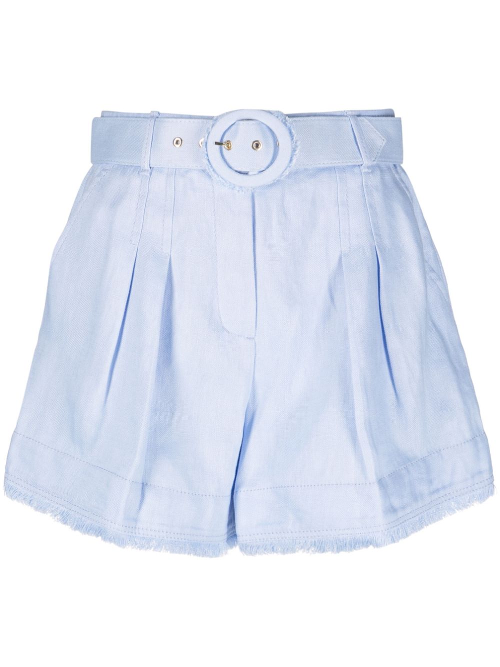 ZIMMERMANN raw-edge belted short shorts - Blue von ZIMMERMANN