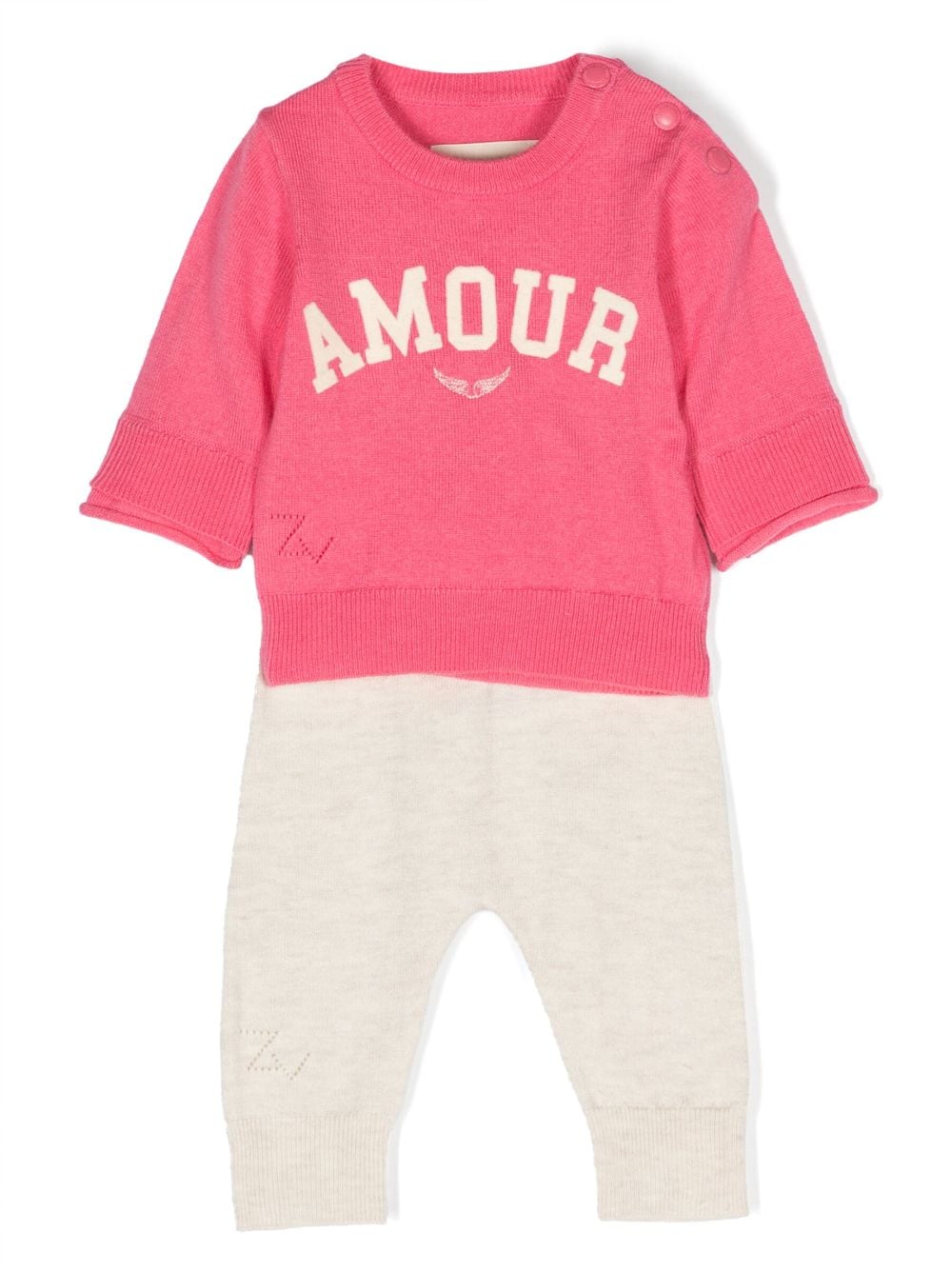 Zadig & Voltaire Kids Amour-print knitted trouser set - Pink von Zadig & Voltaire Kids