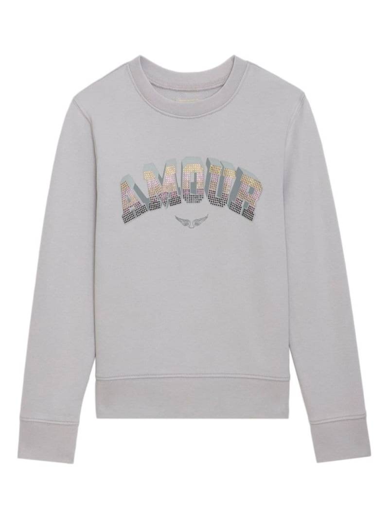 Zadig & Voltaire Kids rhinestone-embellished cotton sweatshirt - Grey von Zadig & Voltaire Kids