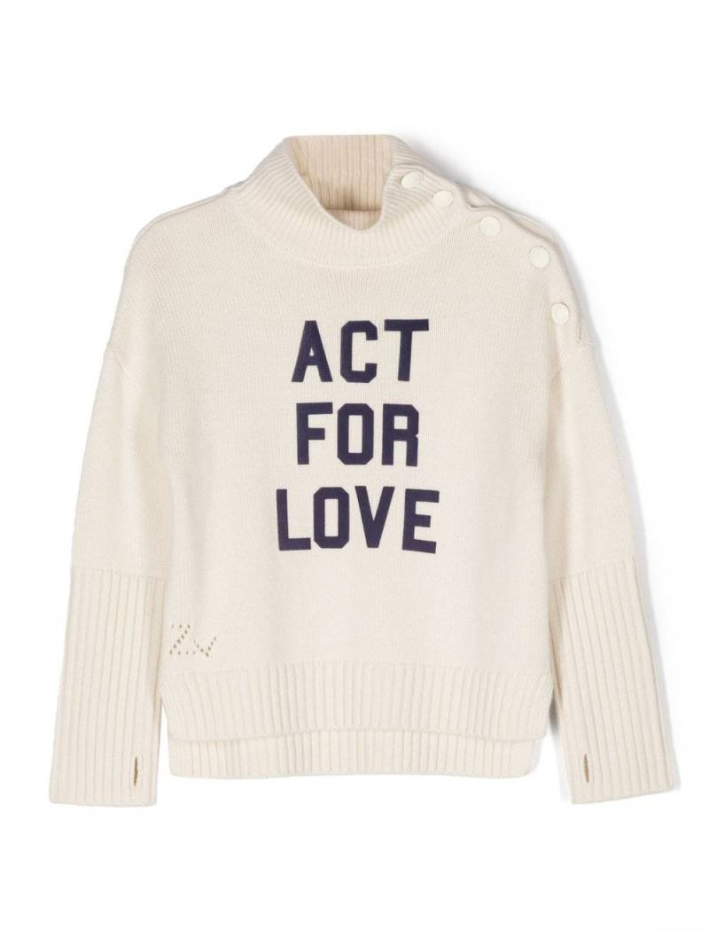 Zadig & Voltaire Kids slogan-embroidered knitted jumper - Neutrals von Zadig & Voltaire Kids