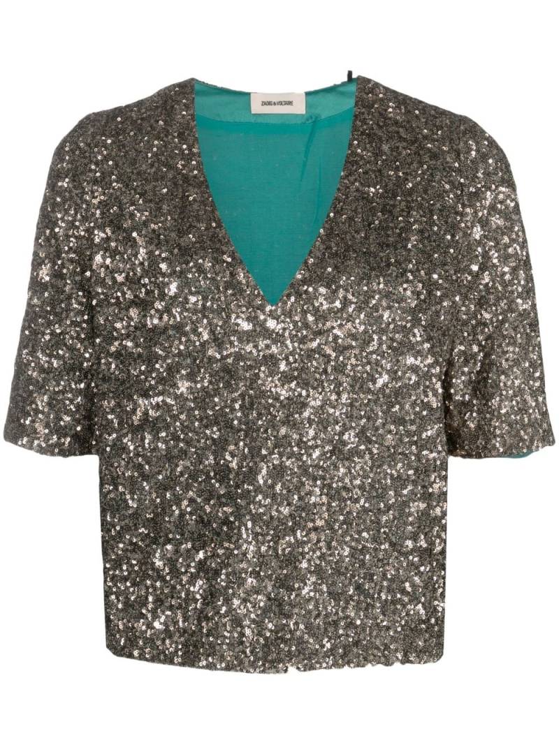 Zadig&Voltaire sequinned V-neck T-shirt - Brown von Zadig&Voltaire