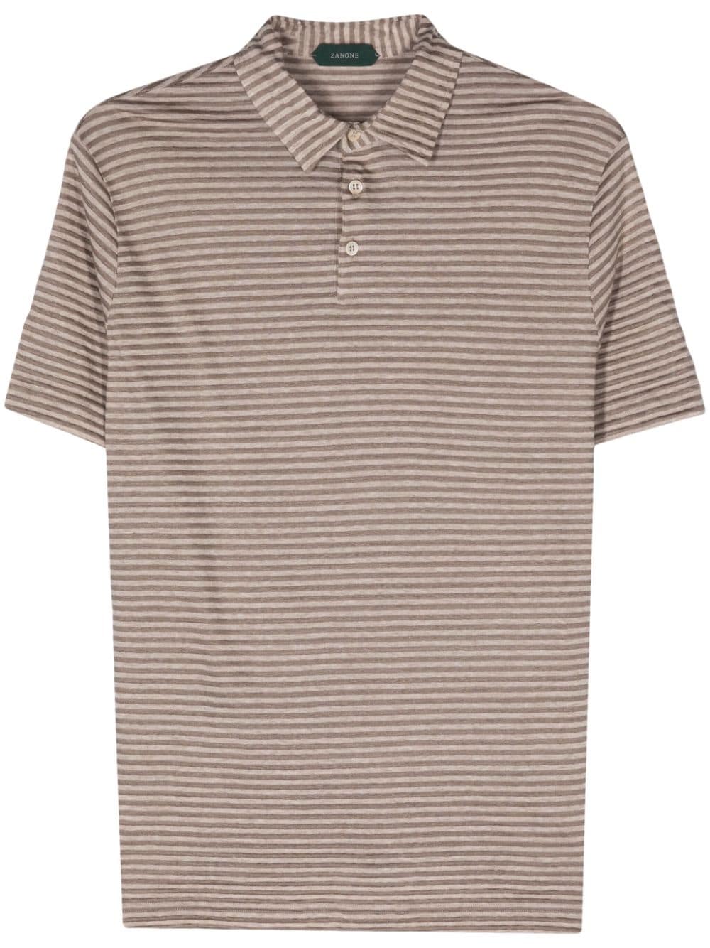 Zanone striped linen-blend polo shirt - Brown von Zanone
