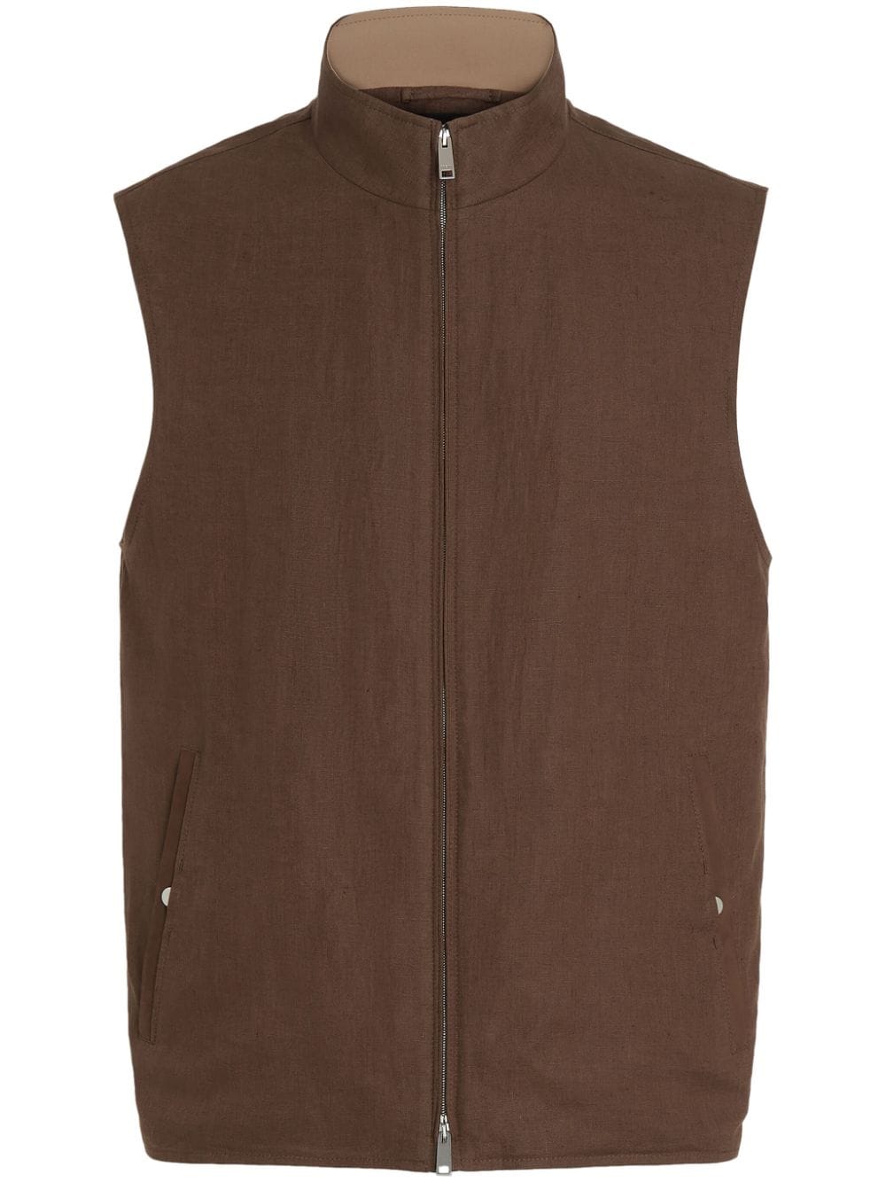 Zegna Oasi mock-neck linen gilet - Brown von Zegna