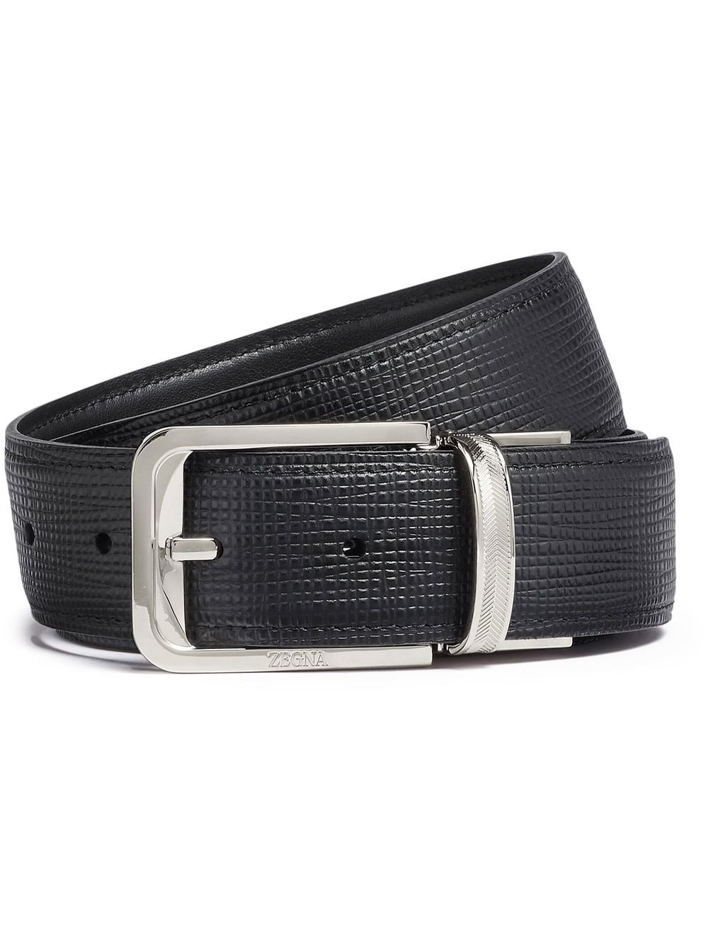 Zegna leather engraved logo belt - Black von Zegna