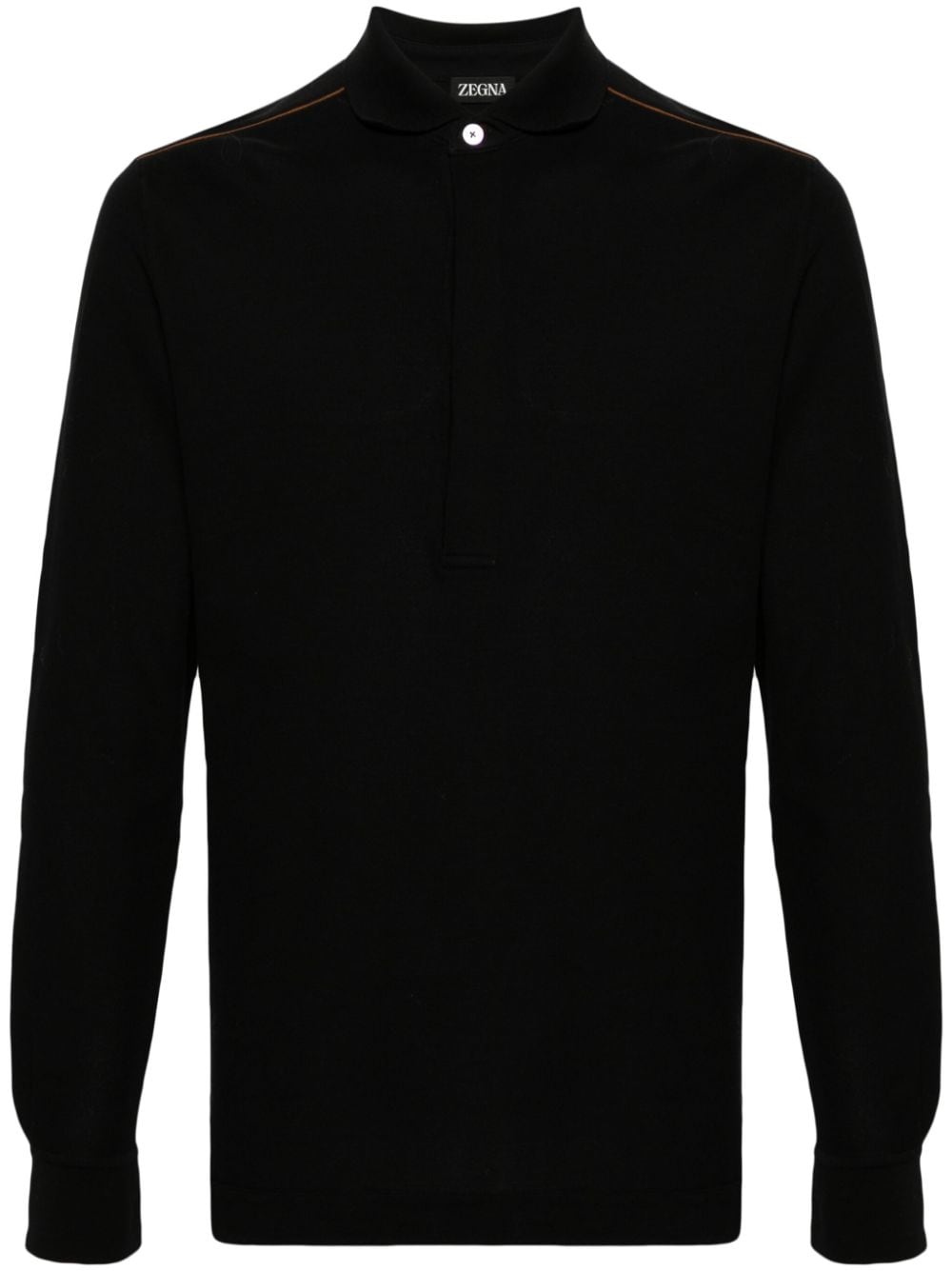 Zegna leather-trim cotton polo-shirt - Black von Zegna