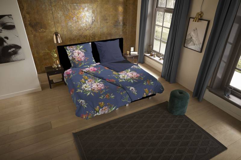 ZouZou Wendebettwäsche »Chacha«, Baumwolle, Mako Satin, 135x200, Reissverschluss, Wende, Blumen, Blau von ZouZou