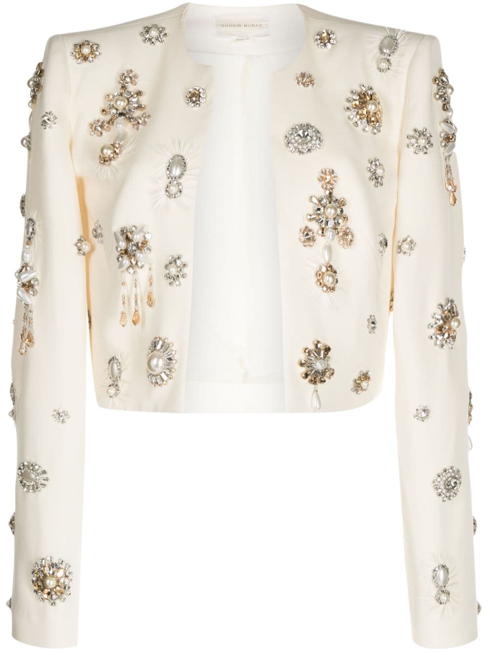 Zuhair Murad brooch-details cropped jacket - White