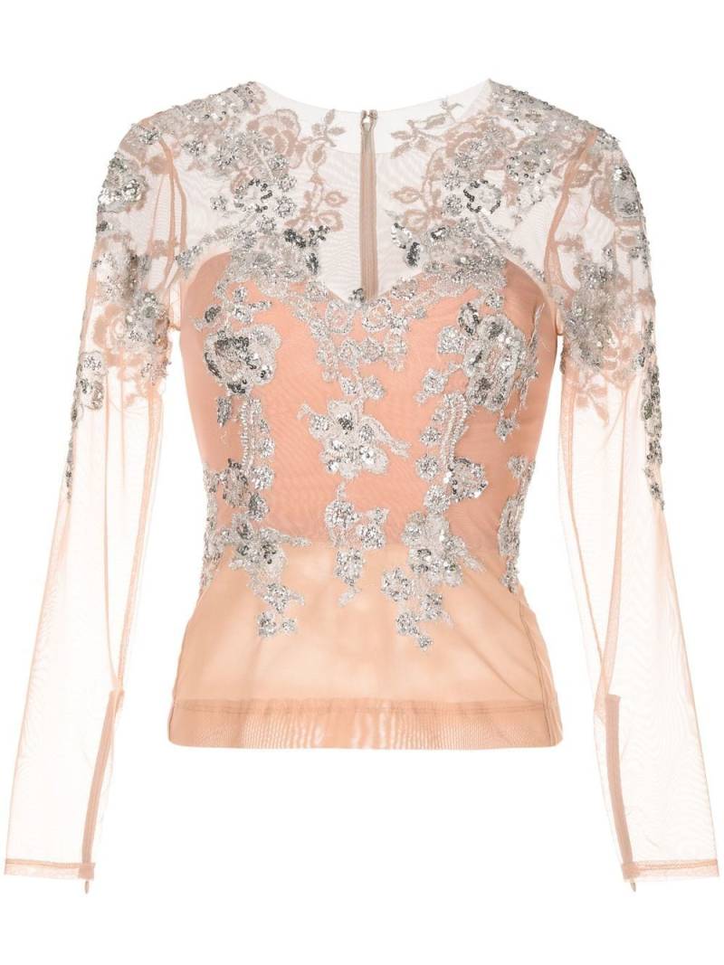 Zuhair Murad sequinned floral-lace top - Pink von Zuhair Murad