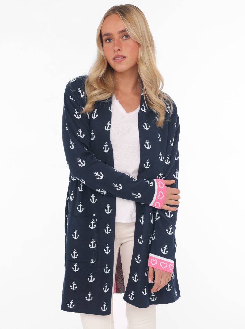 Zwillingsherz Cardigan »"Anker & Strandglück"«, mit konatrastfarbigen Ärmelbündchen und Detail hinten von Zwillingsherz
