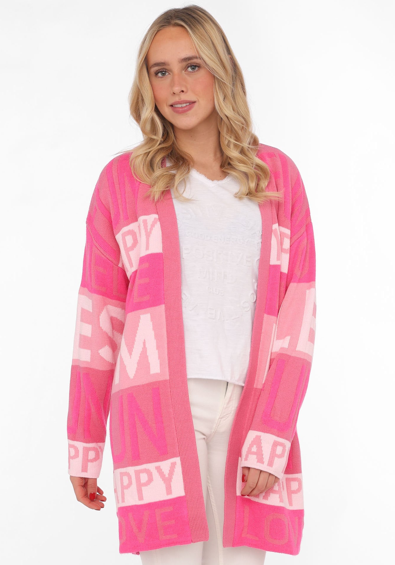 Zwillingsherz Cardigan »"Smile Fun Happy"«, mit Schriftzug und Streifen Zwillingsherz Cardigan »"Smile Fun Happy"«, mit Schriftzug und Streifen von Zwillingsherz