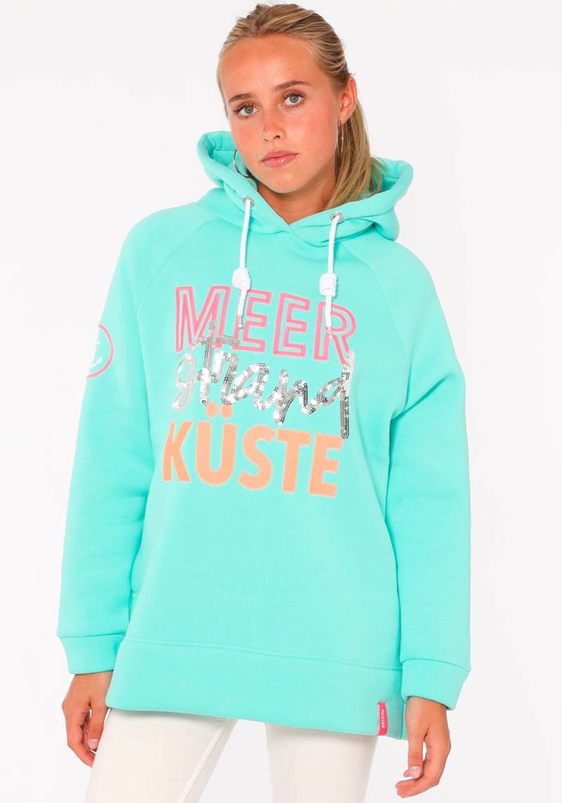 Zwillingsherz Hoodie »Meer Strand Küste«, mit Kapuze, Pailletten-Schriftzug und aufgesticktem Anker-Motiv von Zwillingsherz