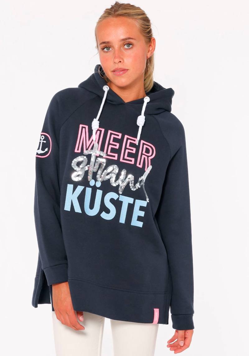 Zwillingsherz Hoodie »Meer Strand Küste«, mit Kapuze, Pailletten-Schriftzug und aufgesticktem Anker-Motiv von Zwillingsherz