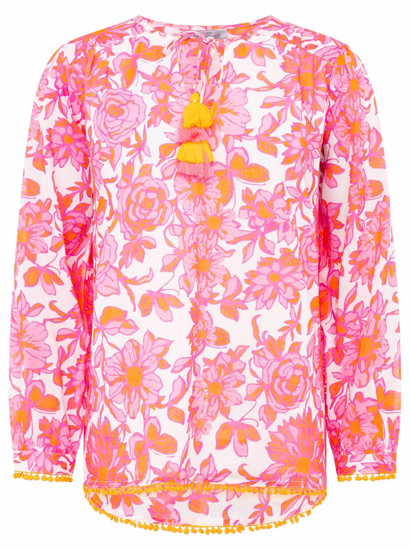 Zwillingsherz Shirtbluse »"Schmetterling"«, mit Blumenmuster, Tasseln und Pom Pom Besatz von Zwillingsherz