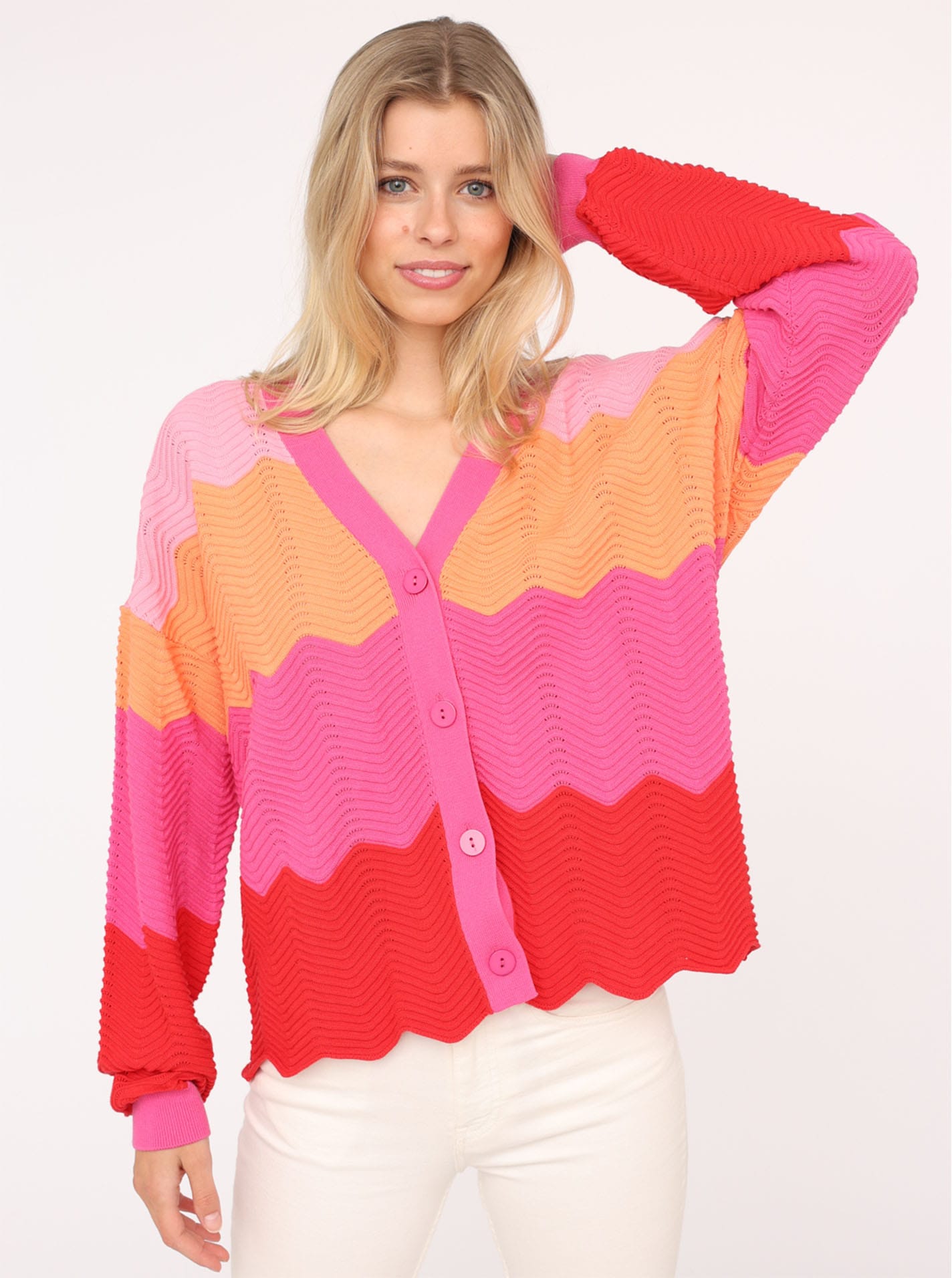Zwillingsherz Strickjacke »"Block Wellen"«, Mit unifarbenen Bündchen Zwillingsherz Strickjacke »"Block Wellen"«, Mit unifarbenen Bündchen von Zwillingsherz