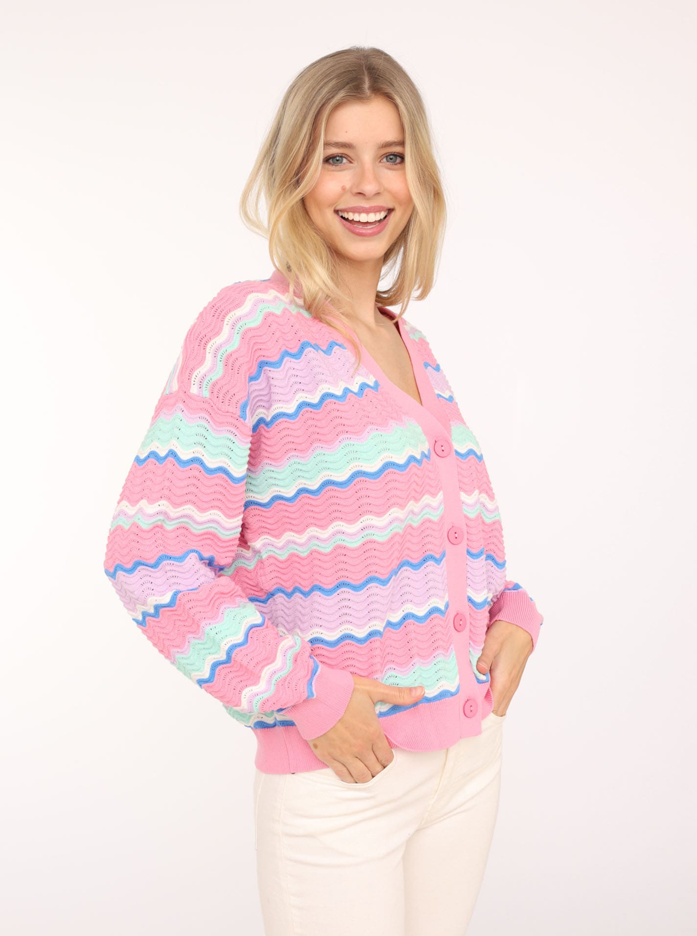 Zwillingsherz Strickjacke »"Streifen Wellen"«, Mit unifarbenen Bündchen von Zwillingsherz