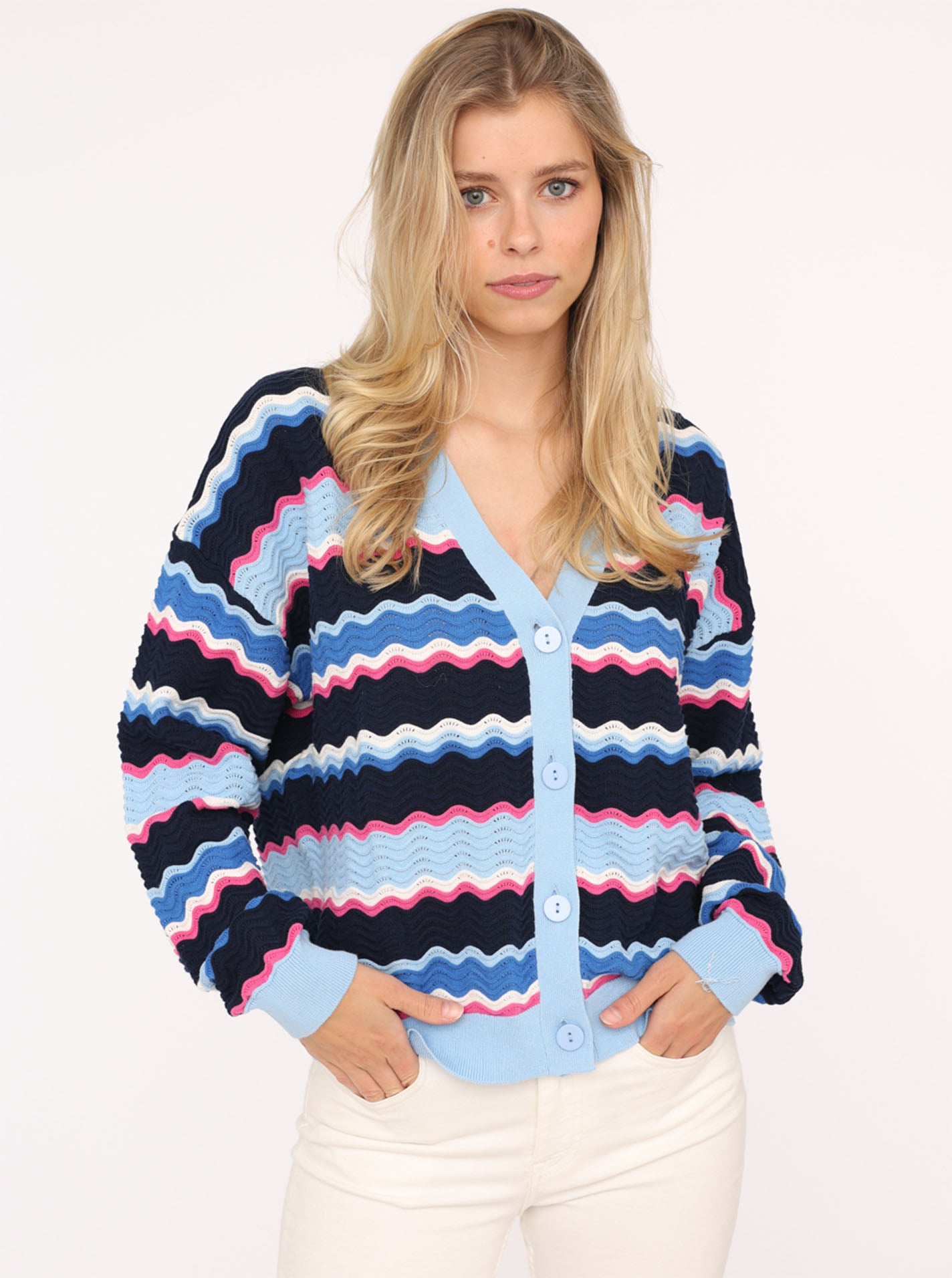 Zwillingsherz Strickjacke »"Streifen Wellen"«, Mit unifarbenen Bündchen Zwillingsherz Strickjacke »"Streifen Wellen"«, Mit unifarbenen Bündchen von Zwillingsherz