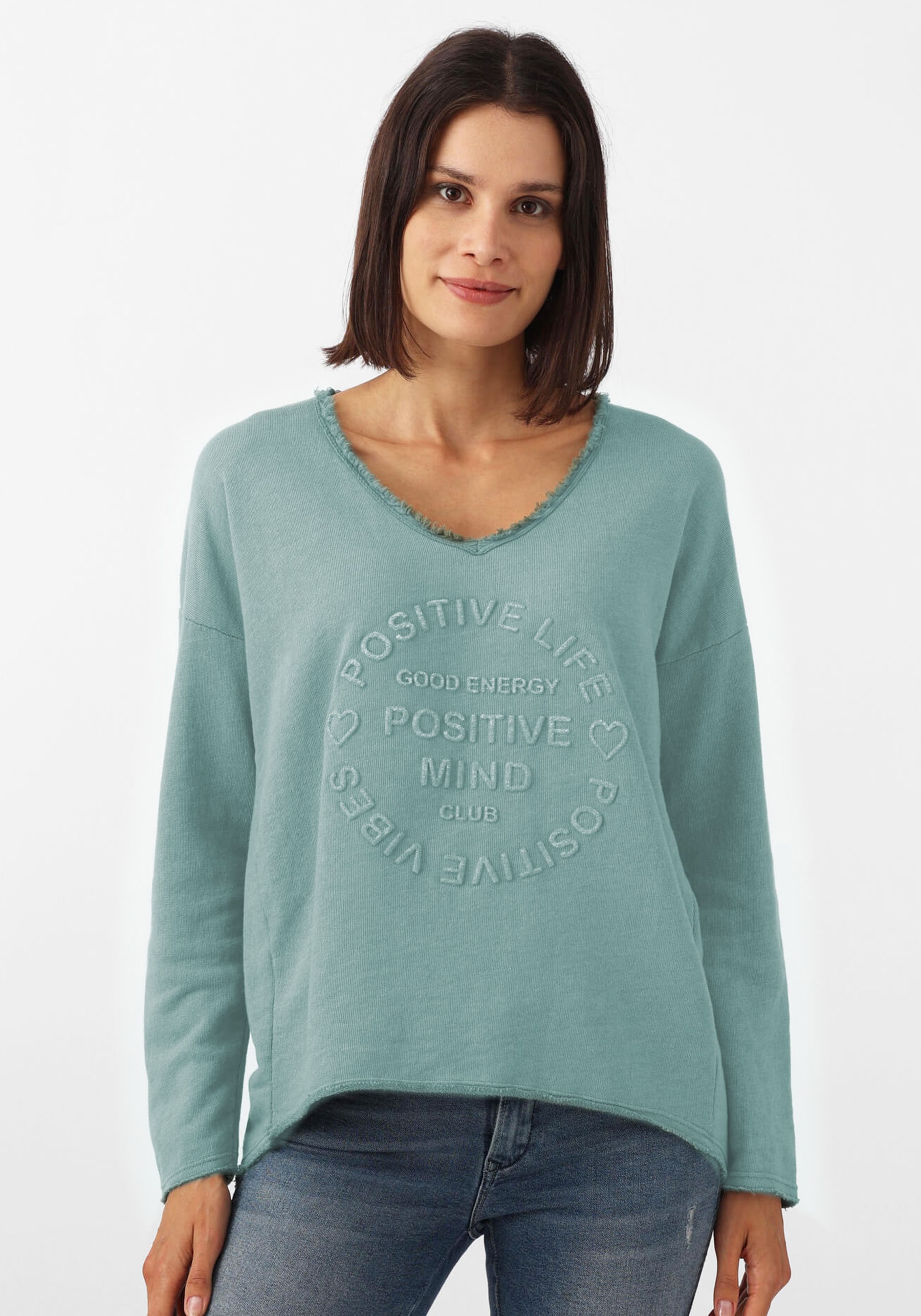 Zwillingsherz Sweatshirt »"Positive Mind"«, mit V-Ausschnitt im used Look und Stempeldruck Zwillingsherz Sweatshirt »"Positive Mind"«, mit V-Ausschnitt im used Look und Stempeldruck von Zwillingsherz