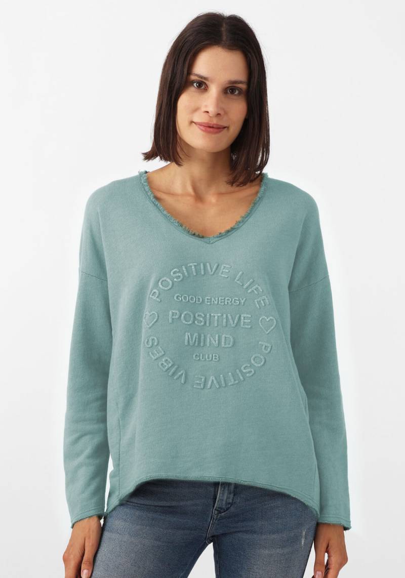 Zwillingsherz Sweatshirt »"Positive Mind"«, mit V-Ausschnitt im used Look und Stempeldruck von Zwillingsherz