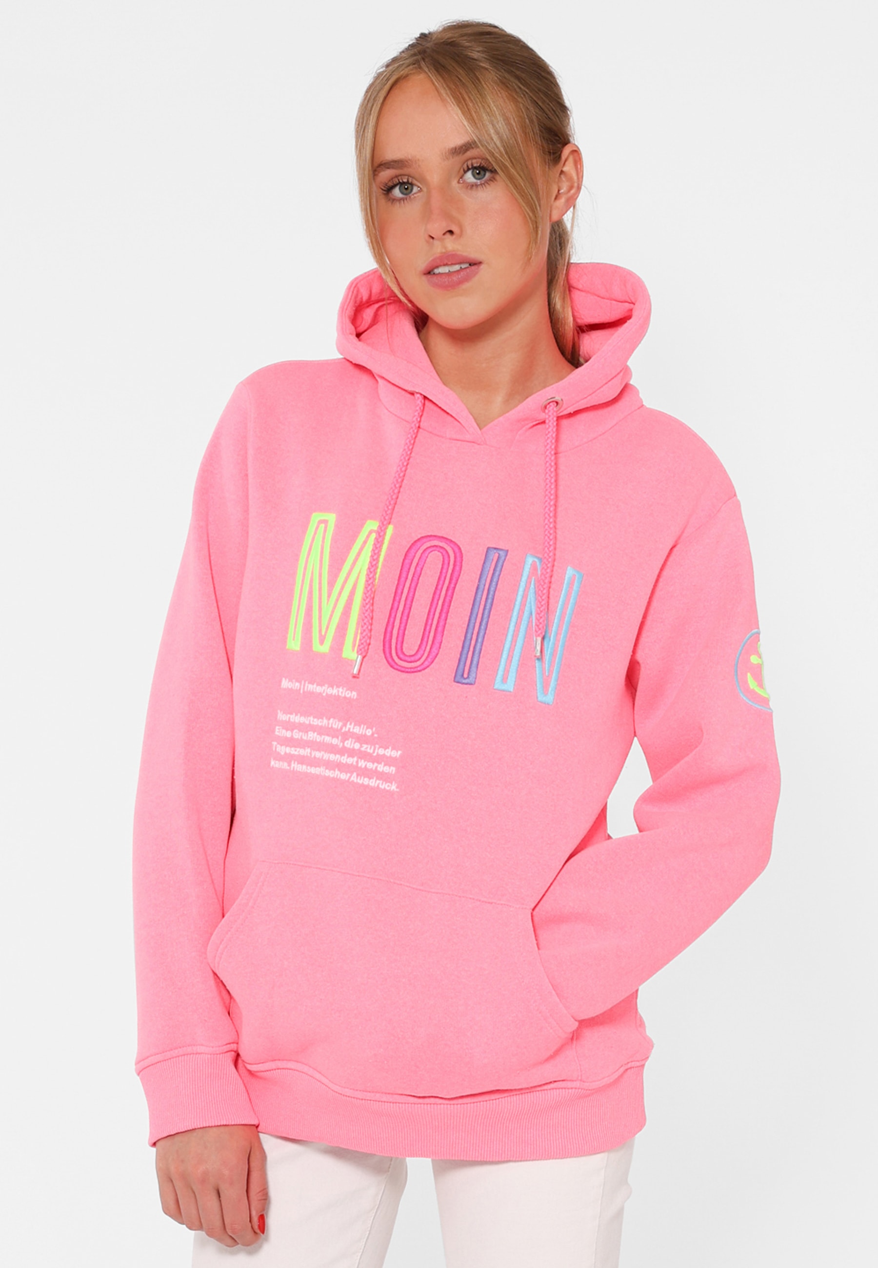 Zwillingsherz Sweatshirt, mit aufgesticktem „Moin“-Schriftzug in Neonfarben Zwillingsherz Sweatshirt, mit aufgesticktem „Moin“-Schriftzug in Neonfarben von Zwillingsherz