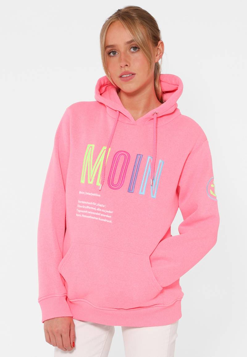 Zwillingsherz Sweat-Hoodie, mit aufgesticktem "MOIN"-Schriftzug in Neonfarben von Zwillingsherz