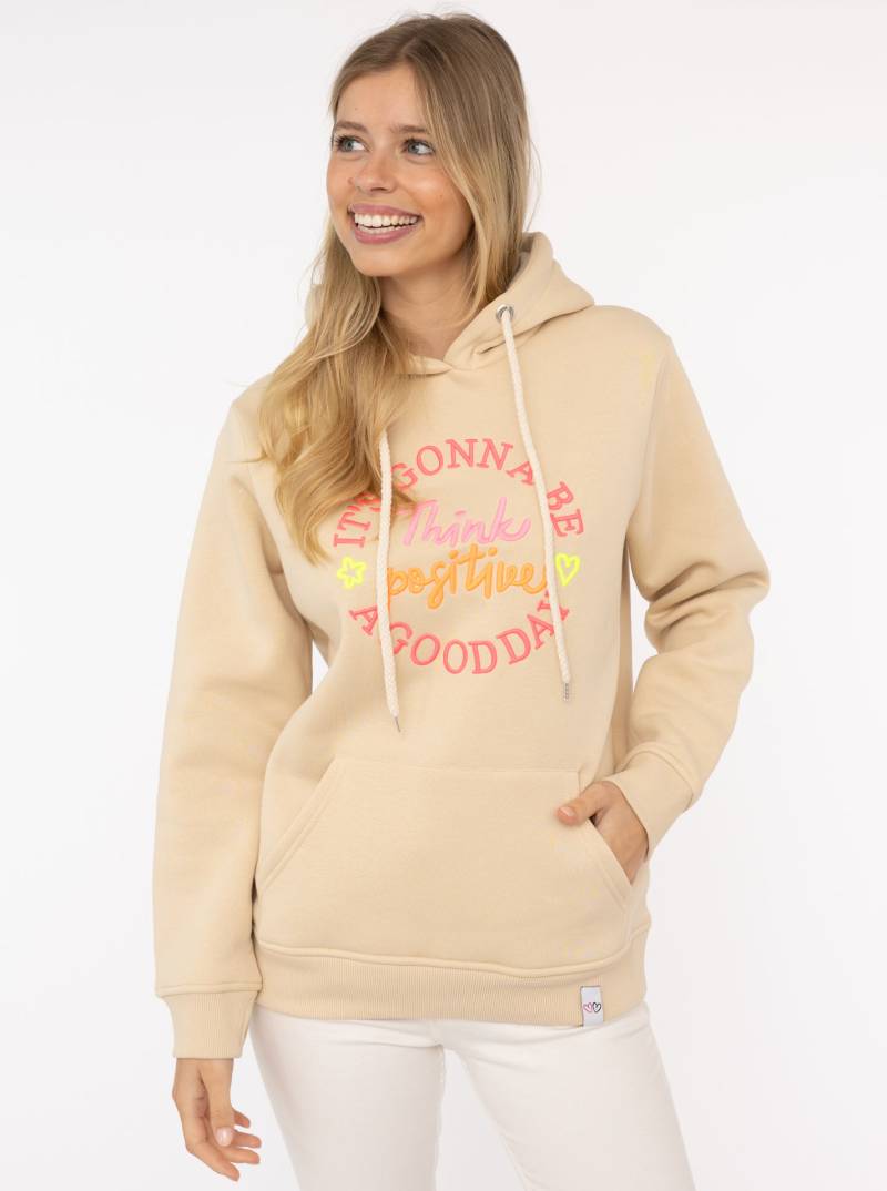 Zwillingsherz Sweatshirt, mit Kapuze und "Think positiv" Aufstick in Neonfarben von Zwillingsherz