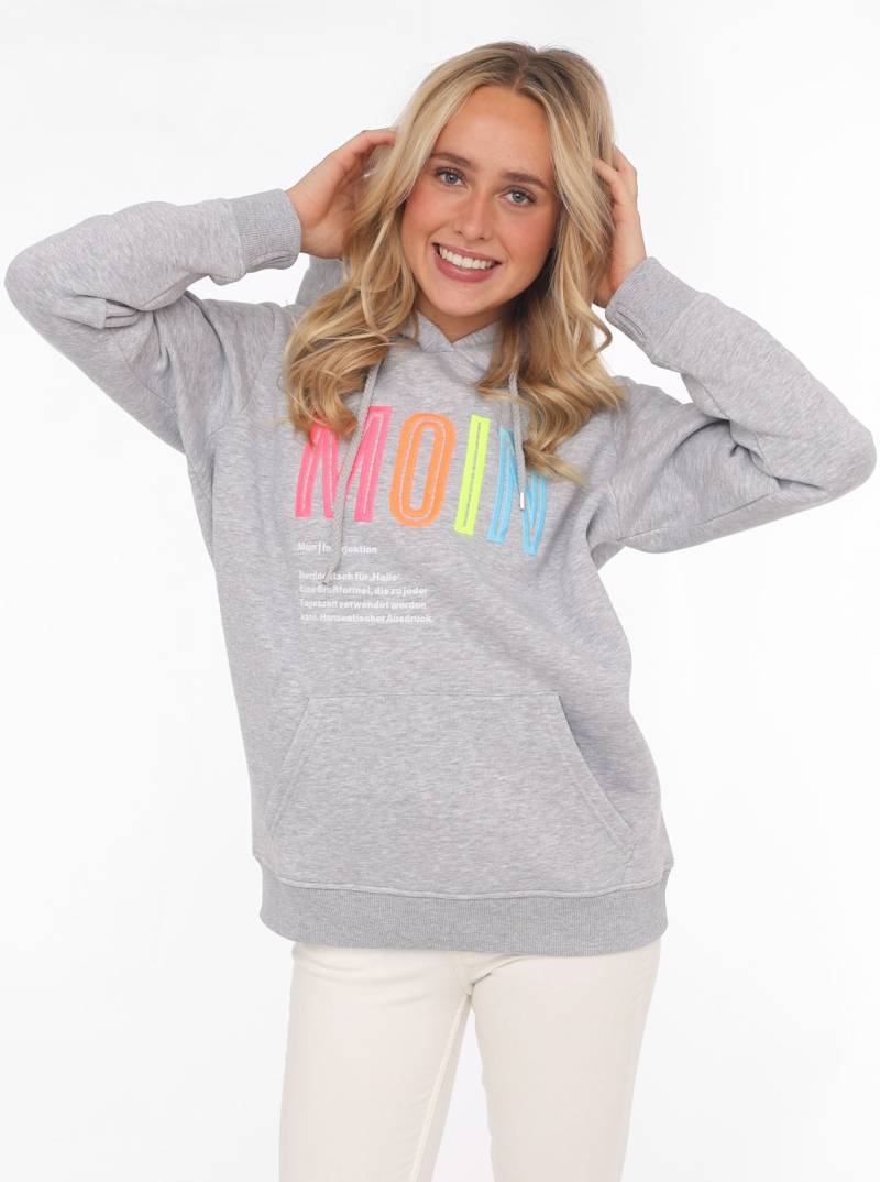 Zwillingsherz Sweat-Hoodie, mit aufgesticktem "MOIN"-Schriftzug in Neonfarben von Zwillingsherz