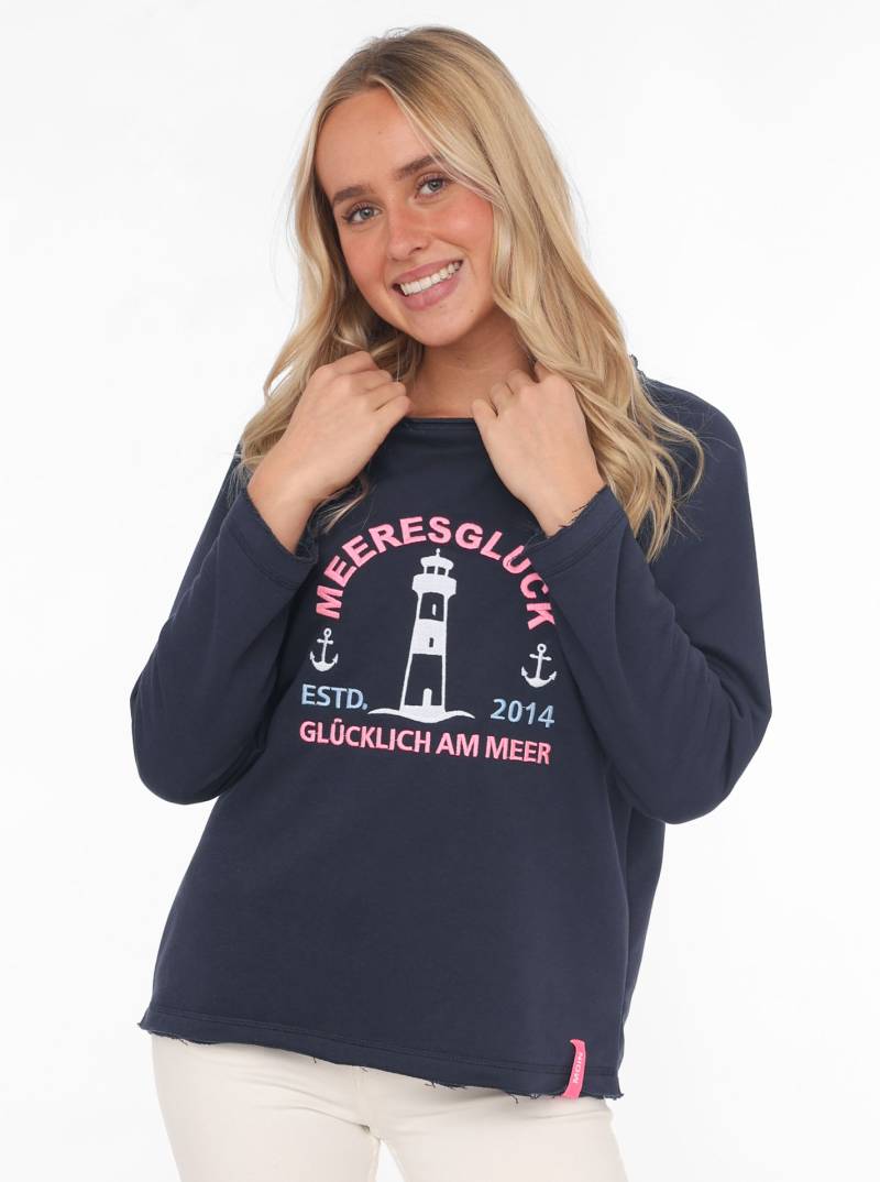 Zwillingsherz Sweatshirt »"Glücklich am Meer"«, mit Used-Look Kanten, Leuchtturm gestickt von Zwillingsherz