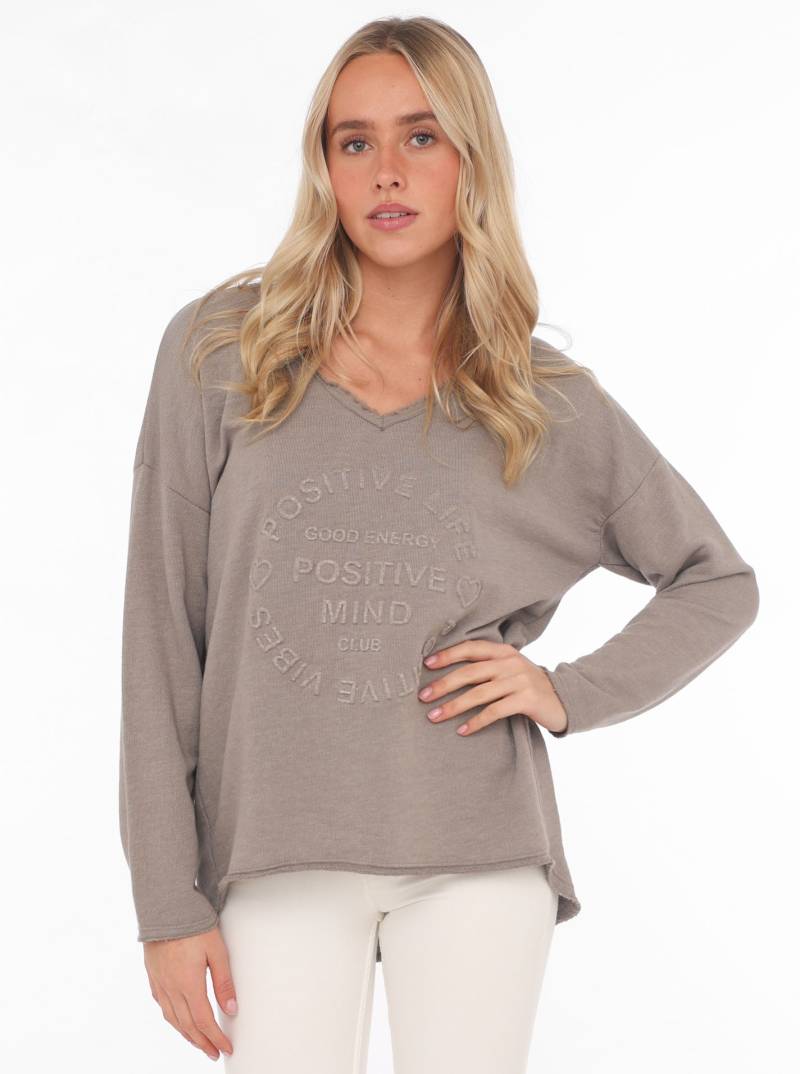Zwillingsherz Sweatshirt »"Positive Mind"«, Mit V-Ausschnitt im Used Look und Stempeldruck von Zwillingsherz