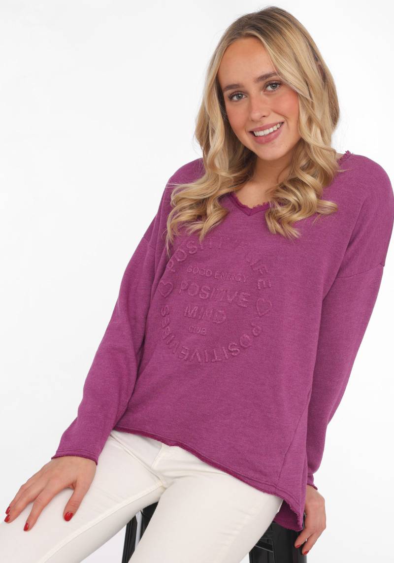 Zwillingsherz Sweatshirt »"Positive Mind"«, Mit V-Ausschnitt im Used Look und Stempeldruck von Zwillingsherz