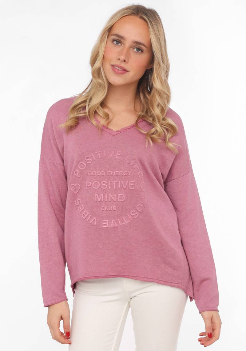Zwillingsherz Sweatshirt »"Positive Mind"«, Mit V-Ausschnitt im Used Look und Stempeldruck von Zwillingsherz