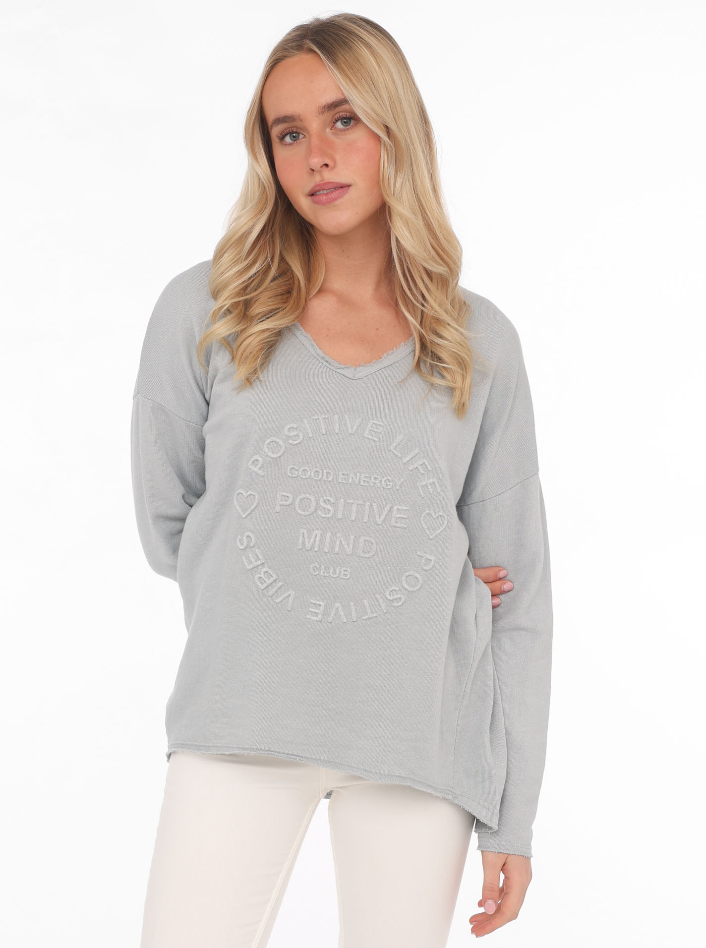 Zwillingsherz Sweatshirt »"Positive Mind"«, Mit V-Ausschnitt im Used Look und Stempeldruck Zwillingsherz Sweatshirt »"Positive Mind"«, Mit V-Ausschnitt im Used Look und Stempeldruck von Zwillingsherz