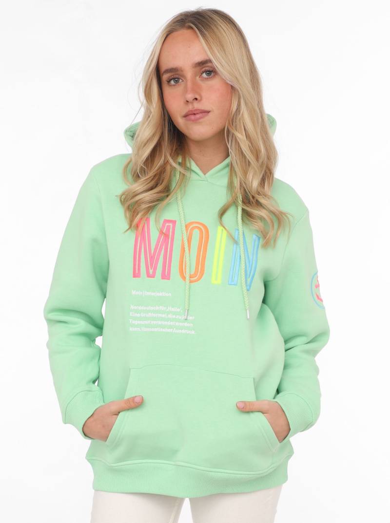 Zwillingsherz Sweat-Hoodie, mit aufgesticktem "MOIN"-Schriftzug in Neonfarben von Zwillingsherz