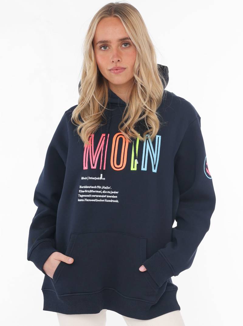 Zwillingsherz Sweat-Hoodie, mit aufgesticktem "MOIN"-Schriftzug in Neonfarben von Zwillingsherz