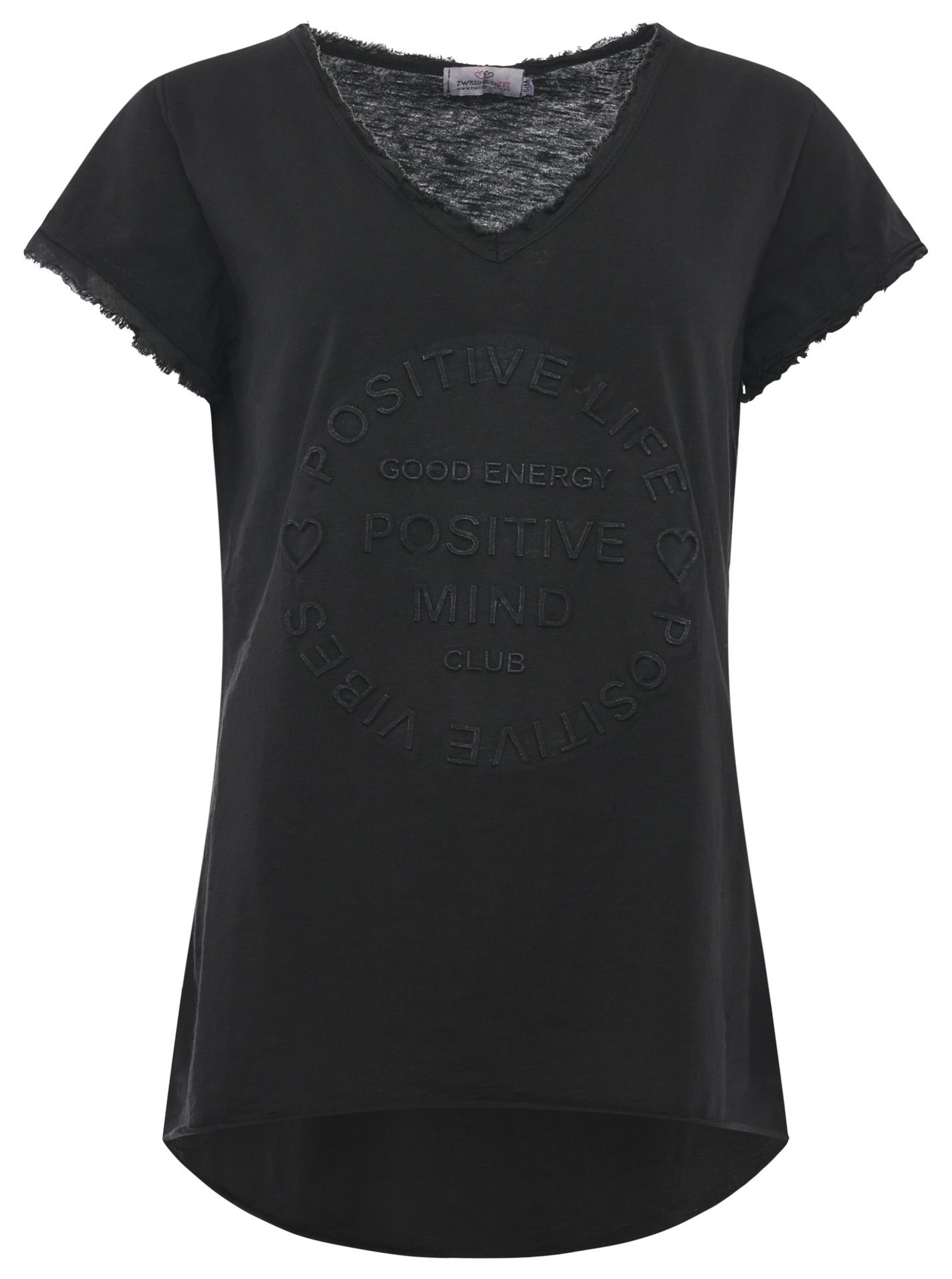 Zwillingsherz T-Shirt »"Positive Mind"«, mit V-Neck, Stempeldruck und Saum im Used-Look Zwillingsherz T-Shirt »"Positive Mind"«, mit V-Neck, Stempeldruck und Saum im Used-Look von Zwillingsherz
