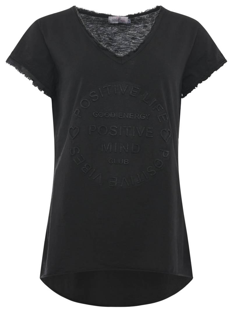 Zwillingsherz T-Shirt »"Positive Mind"«, mit V-Neck, Stempeldruck und Saum im Used-Look von Zwillingsherz