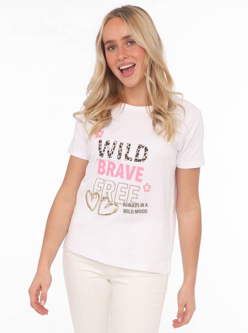 Zwillingsherz T-Shirt »"Wild Brave Free"«, mit Pailletten Herzen, Stickerei und Leodetails von Zwillingsherz