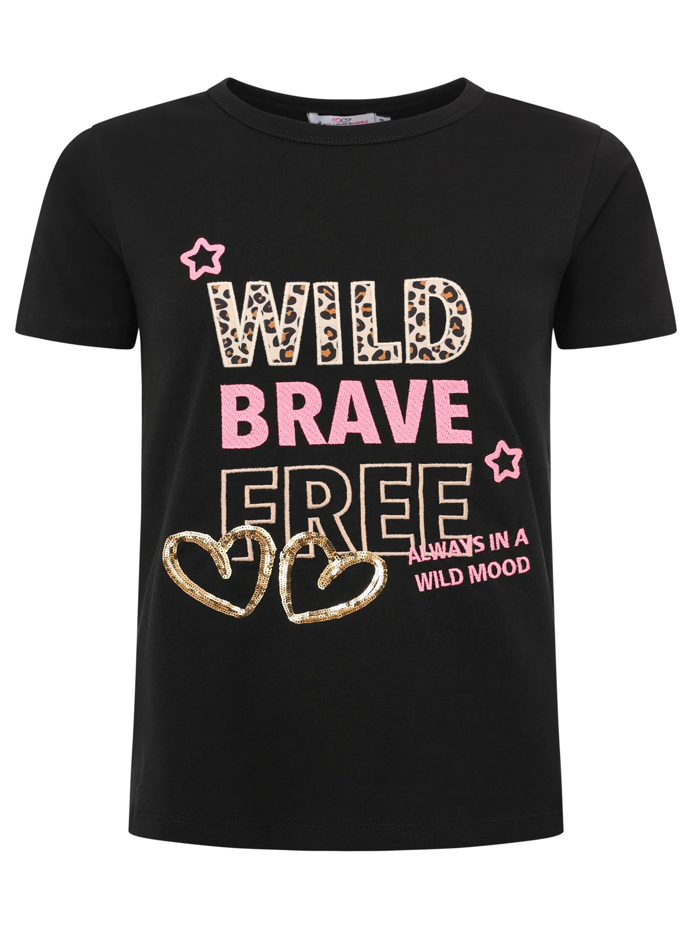Zwillingsherz T-Shirt »"Wild Brave Free"«, mit Pailletten Herzen, Stickerei und Leodetails von Zwillingsherz