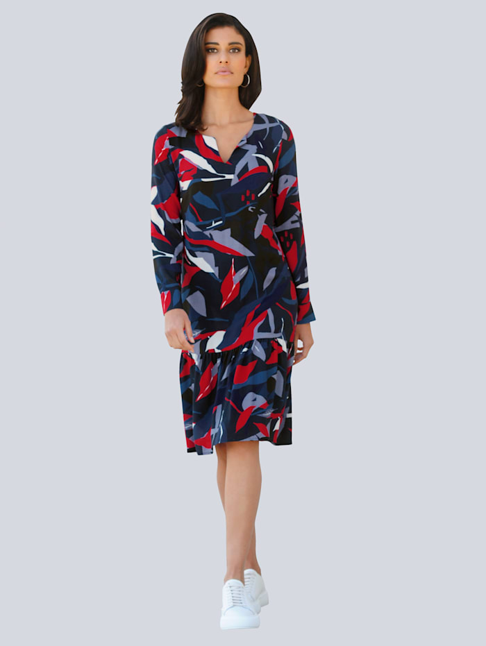 Kleid mit abstracktem Dessin Alba Moda Marineblau/Rot von alba moda