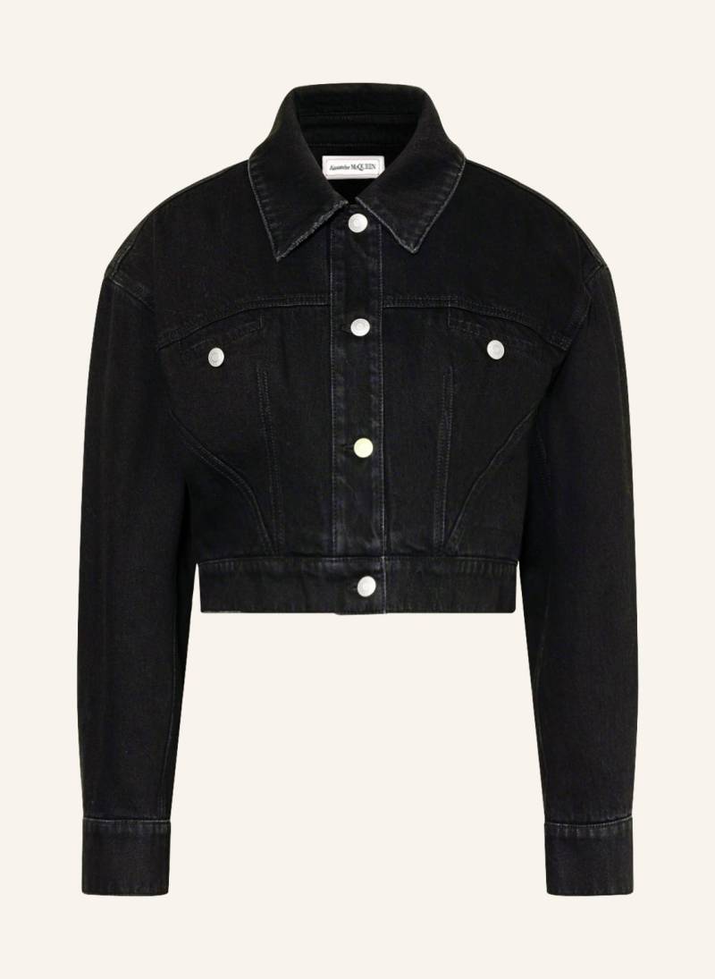 Mcqueen Cropped-Jeansjacke schwarz von McQUEEN
