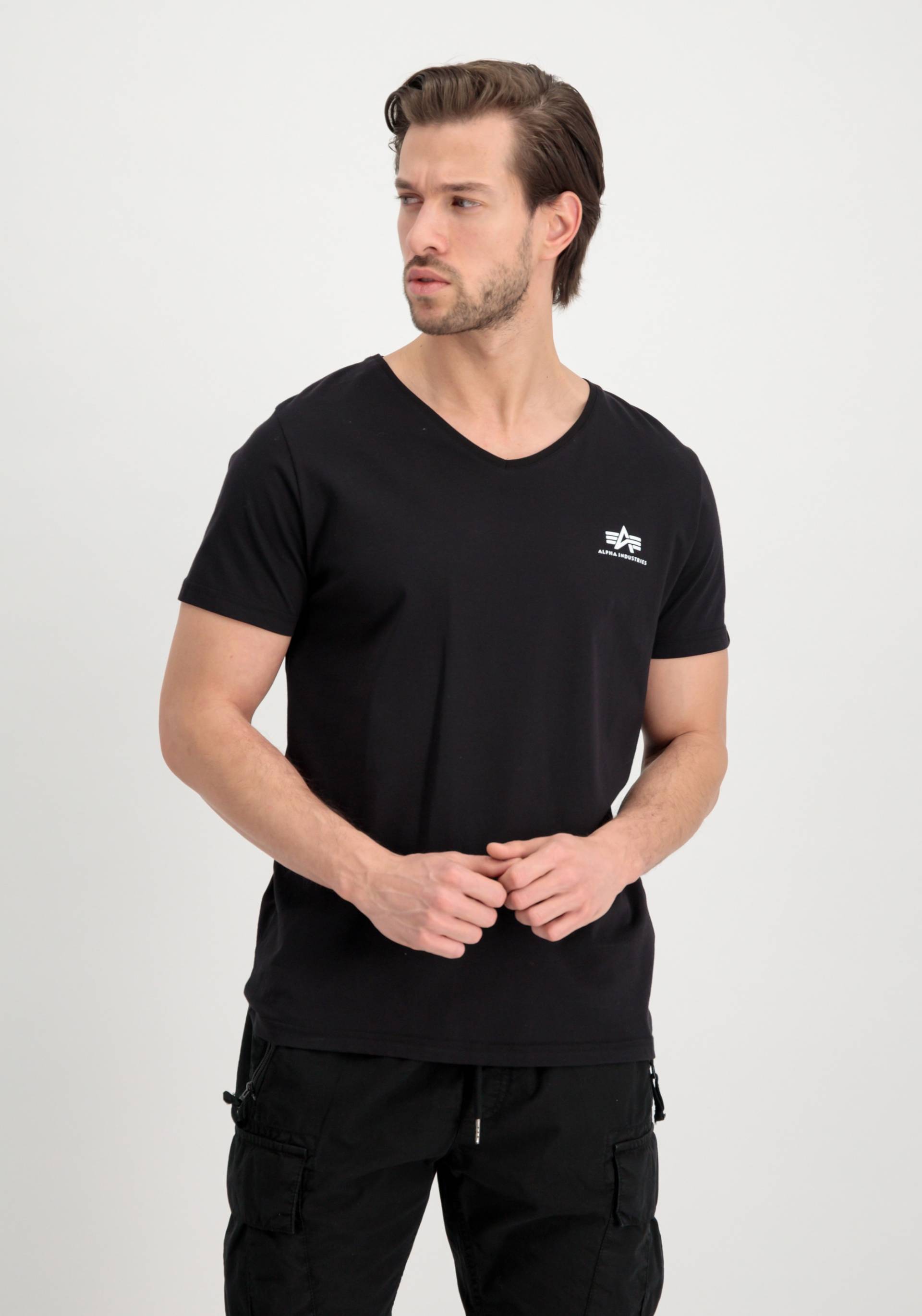 Alpha Industries T-Shirt »ALPHA INDUSTRIES Men - T-Shirts Basic V-Neck T Small Logo« von alpha industries