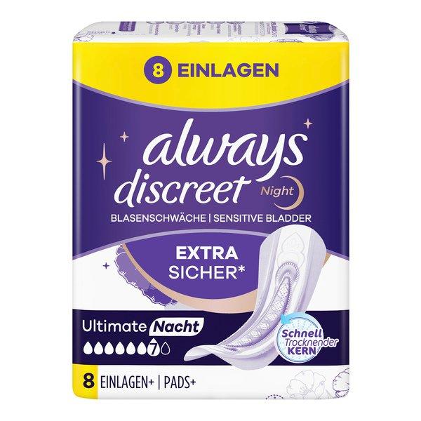 Discreet Inkontinenz-einlagen Plus Ultimate Night Damen  8 pieces von always