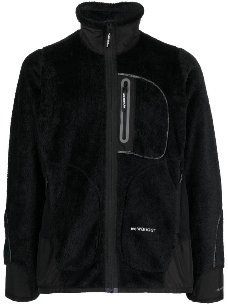and Wander logo-embroidered fleece bomber jacket - Black von and Wander
