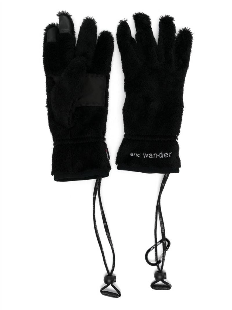 and Wander logo-embroidered fleece gloves - Black von and Wander